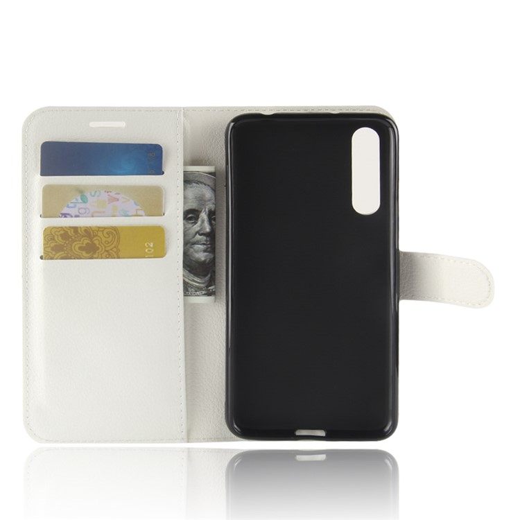 100Pcs/Set Litchi Grain Wallet Stand Leather Cover for Huawei P20 Pro - White-3
