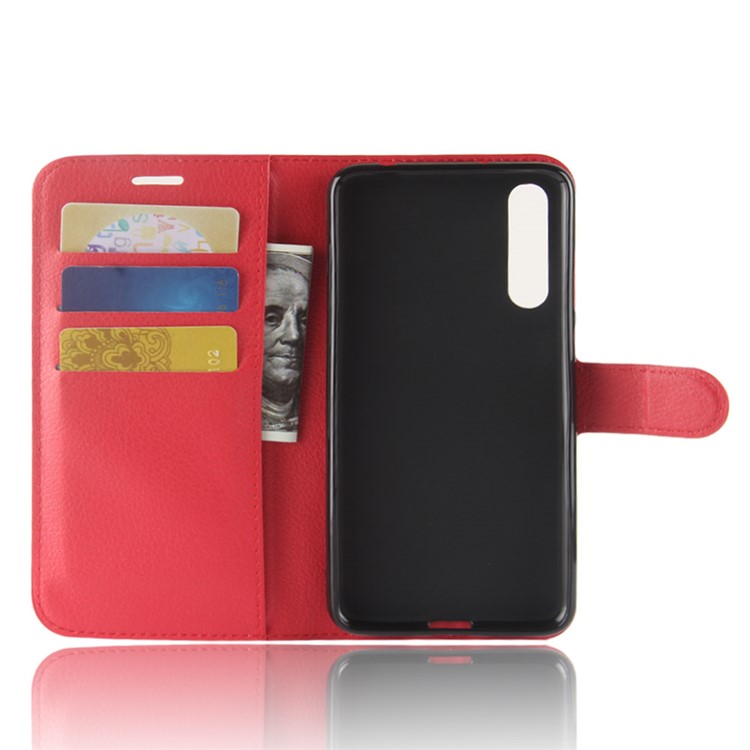 100Pcs/Set Litchi Grain Wallet Stand Leather Shell for Huawei P20 Pro - Red-3
