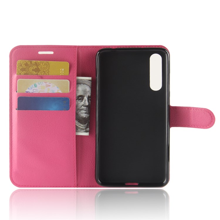 100Pcs/Set Litchi Grain Wallet Stand Leather Phone Case for Huawei P20 Pro - Rose-3