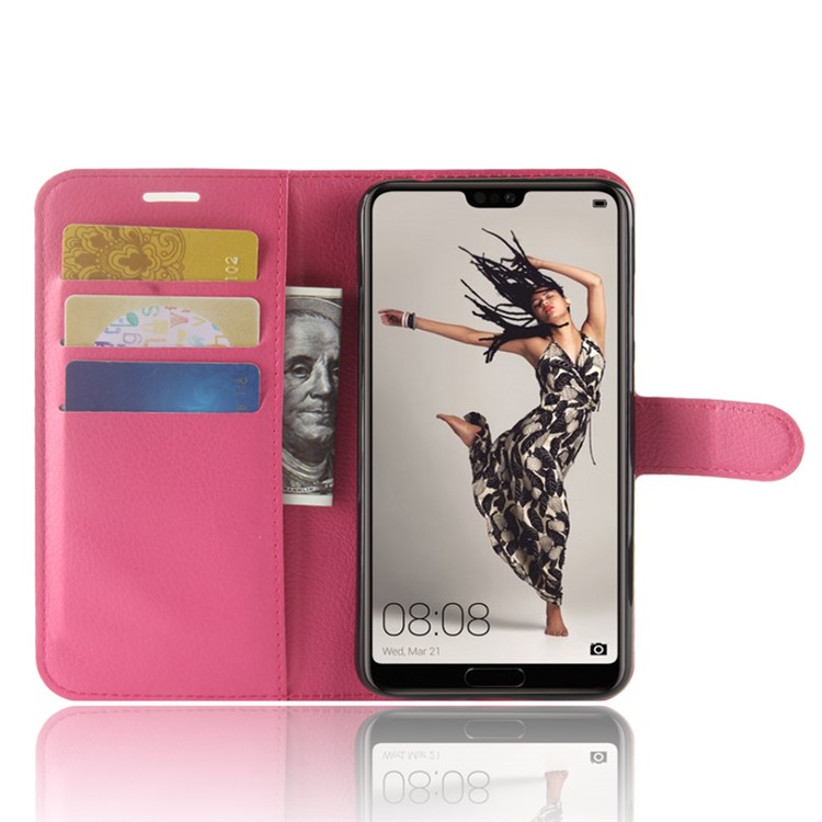 100Pcs/Set Litchi Grain Wallet Stand Leather Phone Case for Huawei P20 Pro - Rose-4