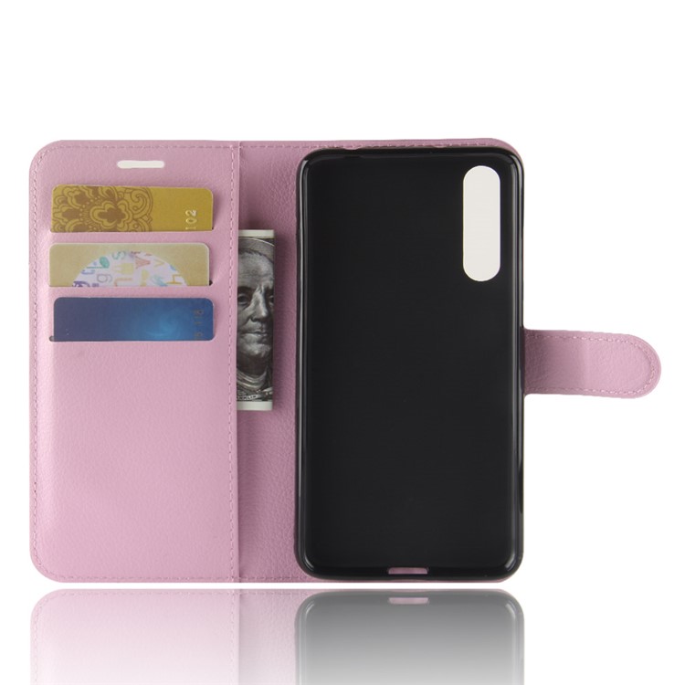 100Pcs/Set Litchi Grain Wallet Stand Leather Phone Cover for Huawei P20 Pro - Pink-3
