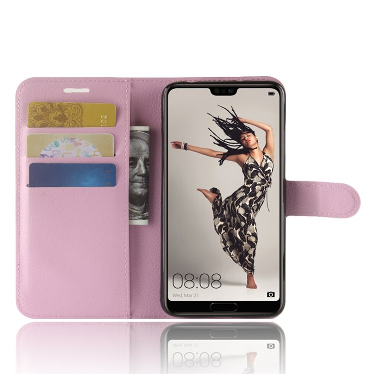 100Pcs/Set Litchi Grain Wallet Stand Leather Phone Cover for Huawei P20 Pro - Pink-4