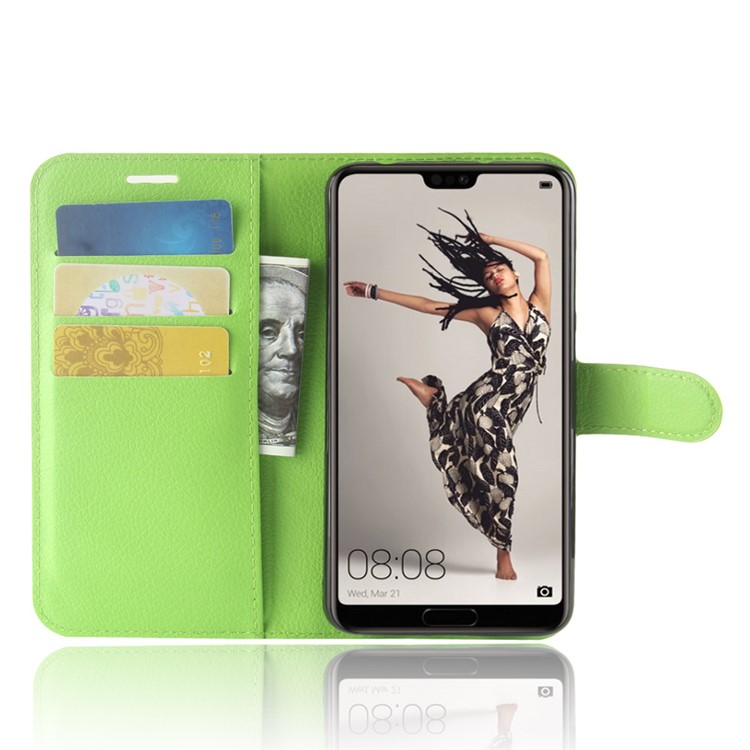 100Pcs/Set Litchi Grain Wallet Stand Leather Phone Shell for Huawei P20 Pro - Green-4