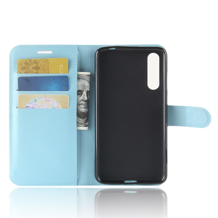 100Pcs/Set Litchi Grain Wallet Stand Leather Mobile Casing for Huawei P20 Pro - Blue-3