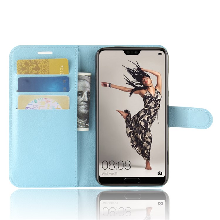 100Pcs/Set Litchi Grain Wallet Stand Leather Mobile Casing for Huawei P20 Pro - Blue-4