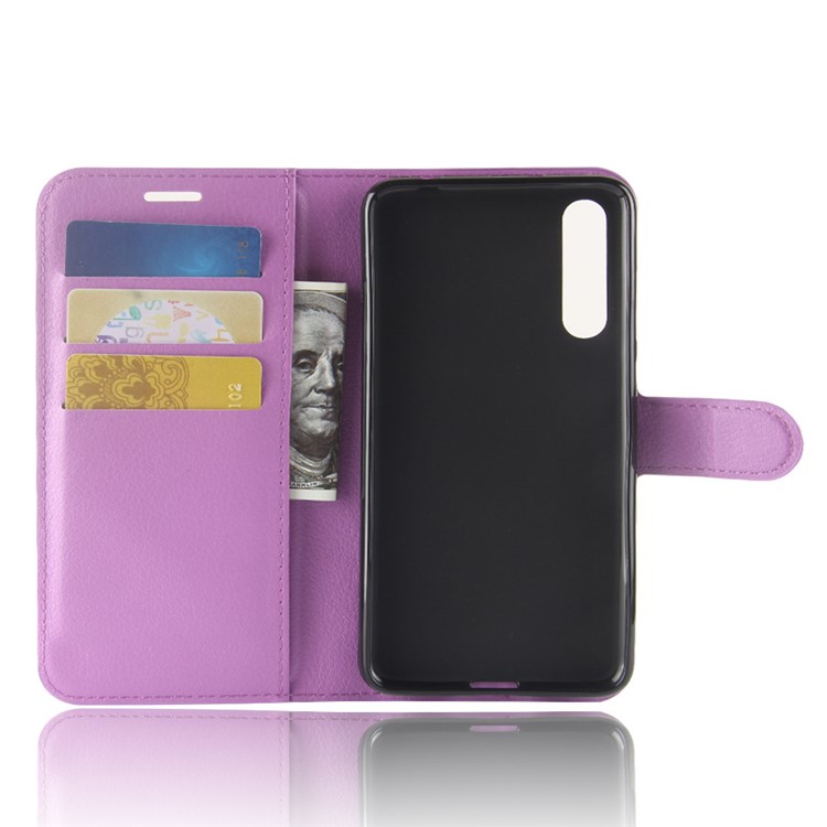 100Pcs/Set Litchi Grain Wallet Stand Leather Mobile Cover for Huawei P20 Pro - Purple-3