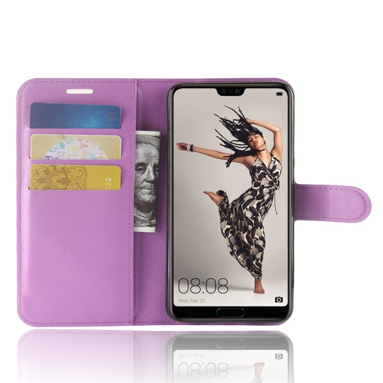 100Pcs/Set Litchi Grain Wallet Stand Leather Mobile Cover for Huawei P20 Pro - Purple-4