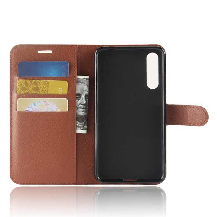 100Pcs/Set Litchi Grain Wallet Stand Leather Case Accessory for Huawei P20 Pro - Brown-3