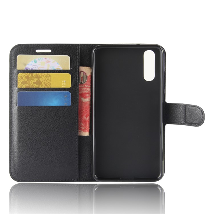 100Pcs/Set Litchi Texture Wallet Stand Leather Case for Huawei P20 - Black-3