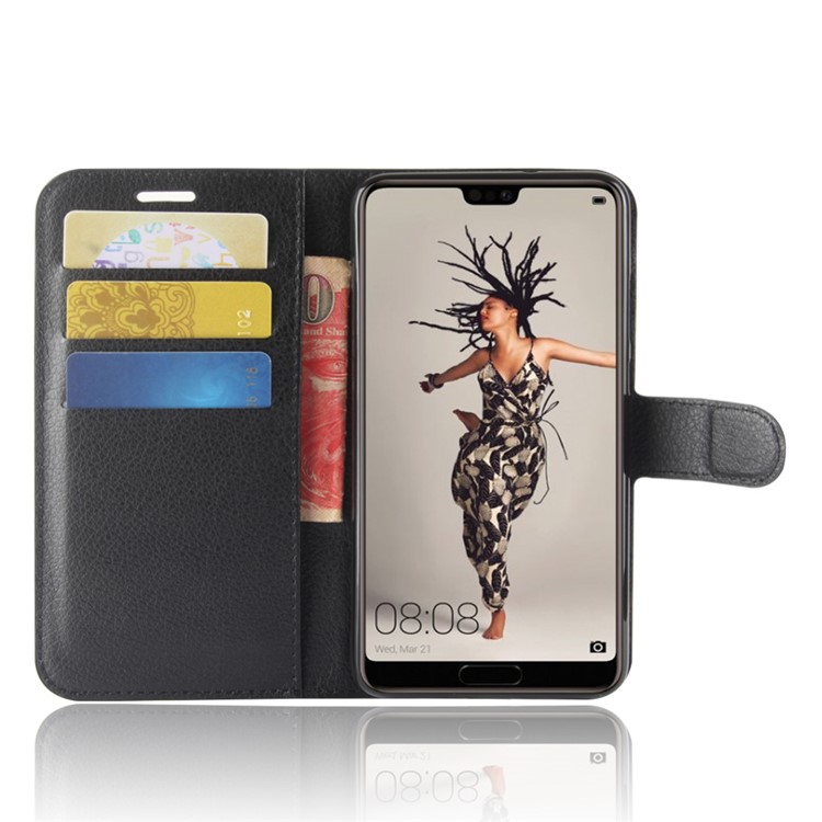 100Pcs/Set Litchi Texture Wallet Stand Leather Case for Huawei P20 - Black-4