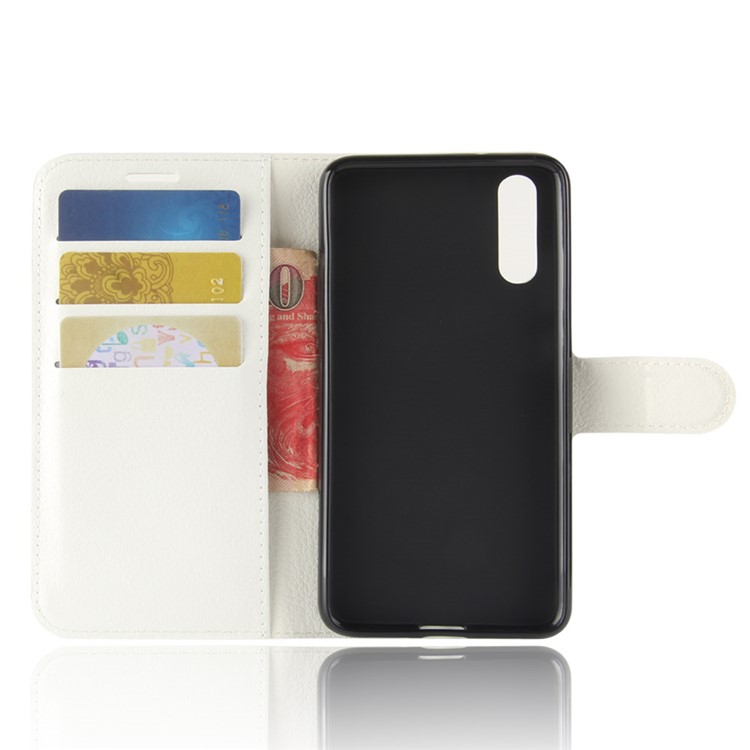 100Pcs/Set Litchi Texture Wallet Stand Leather Cover for Huawei P20 - White-3
