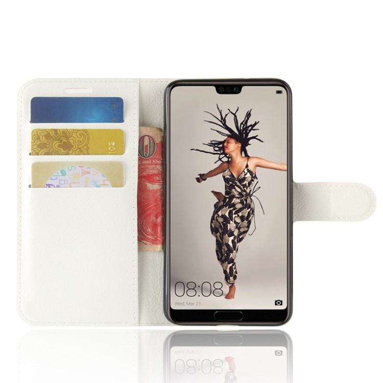 100Pcs/Set Litchi Texture Wallet Stand Leather Cover for Huawei P20 - White-4