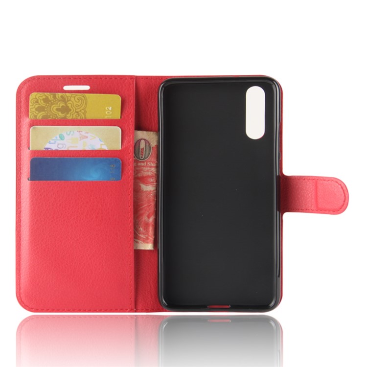 100Pcs/Set Litchi Texture Wallet Stand Leather Shell for Huawei P20 - Red-3
