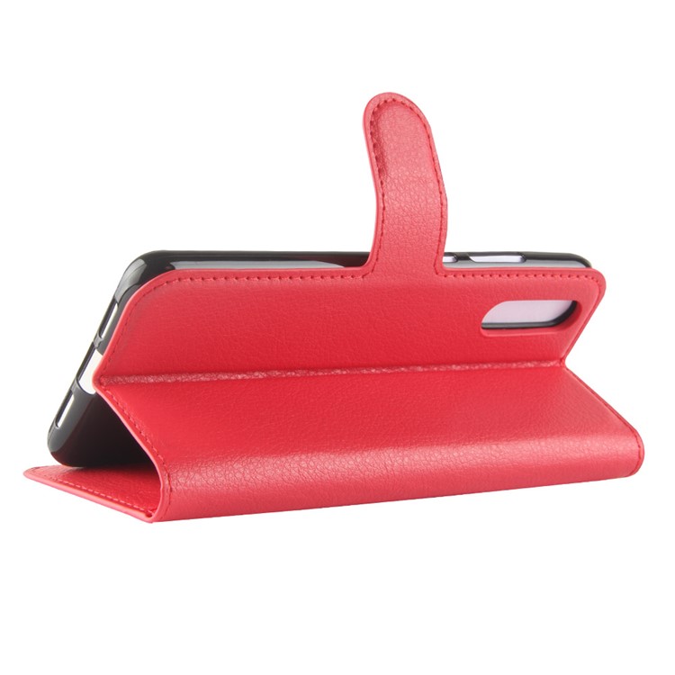 100Pcs/Set Litchi Texture Wallet Stand Leather Shell for Huawei P20 - Red-5