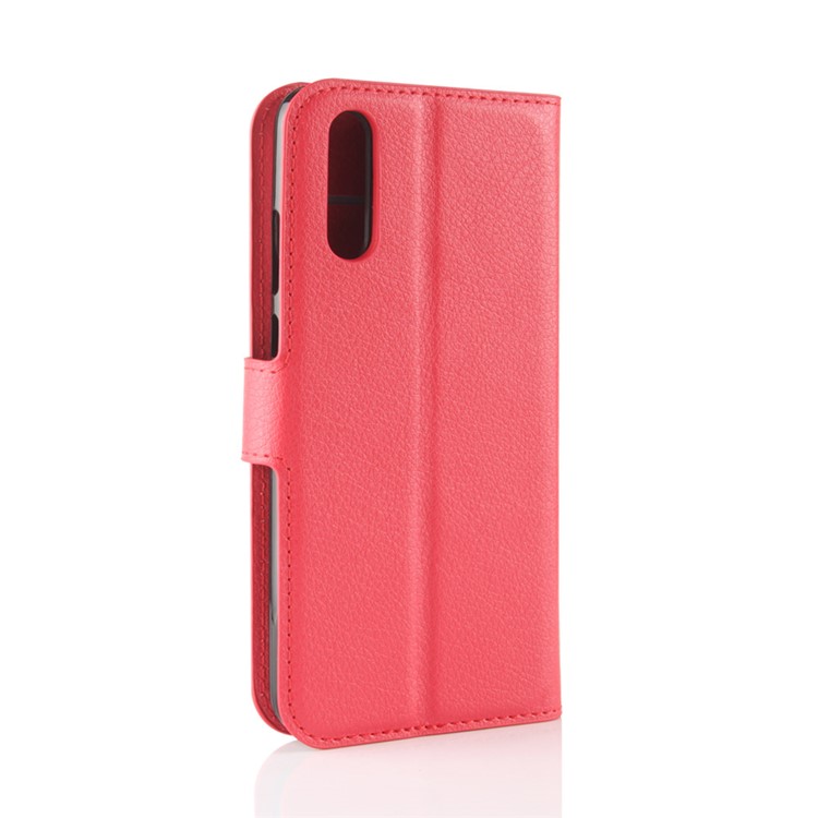 100Pcs/Set Litchi Texture Wallet Stand Leather Shell for Huawei P20 - Red-6