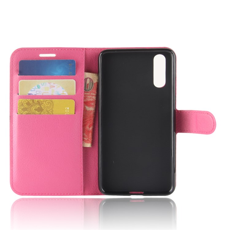100Pcs/Set Litchi Texture Wallet Stand Leather Phone Case for Huawei P20 - Rose-3