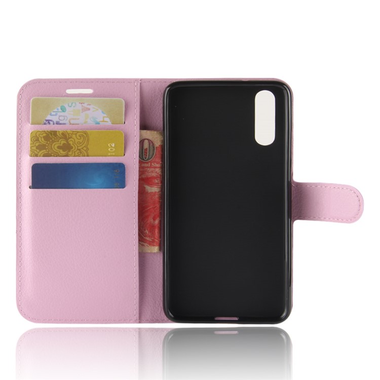 100Pcs/Set Litchi Texture Wallet Stand Leather Phone Cover for Huawei P20 - Pink-3