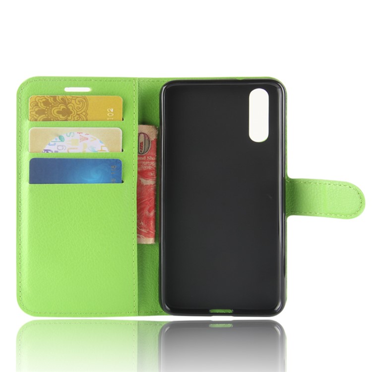 100Pcs/Set Litchi Texture Wallet Stand Leather Mobile Shell for Huawei P20 - Green-3