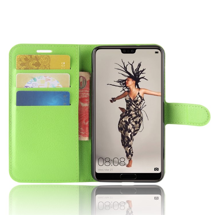 100Pcs/Set Litchi Texture Wallet Stand Leather Mobile Shell for Huawei P20 - Green-4