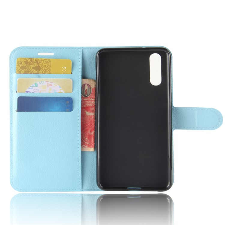 100Pcs/Set Litchi Texture Wallet Stand Leather Mobile Case for Huawei P20 - Blue-3