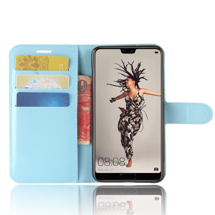 100Pcs/Set Litchi Texture Wallet Stand Leather Mobile Case for Huawei P20 - Blue-4