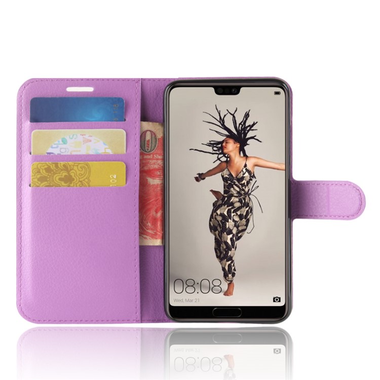 100Pcs/Set Litchi Texture Wallet Stand Leather Mobile Cover for Huawei P20 - Purple-4