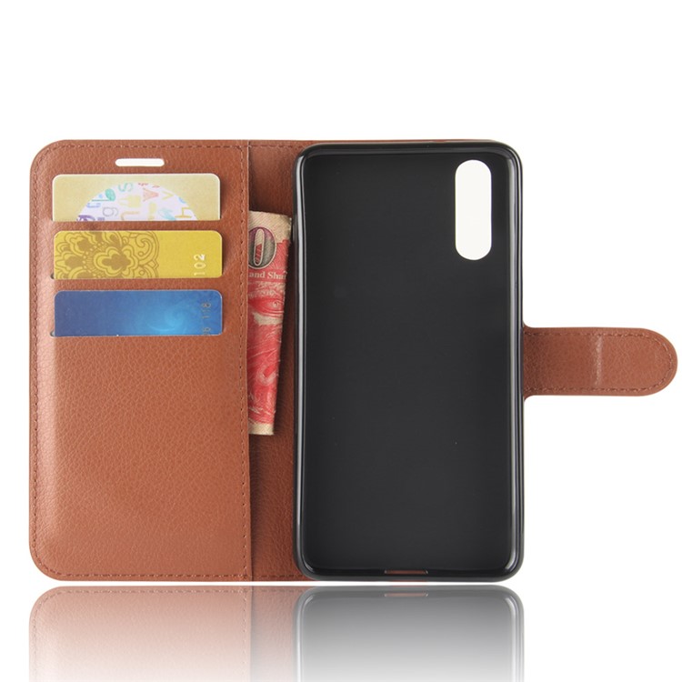 100Pcs/Set Litchi Texture Wallet Stand Leather Case Accessory for Huawei P20 - Brown-3