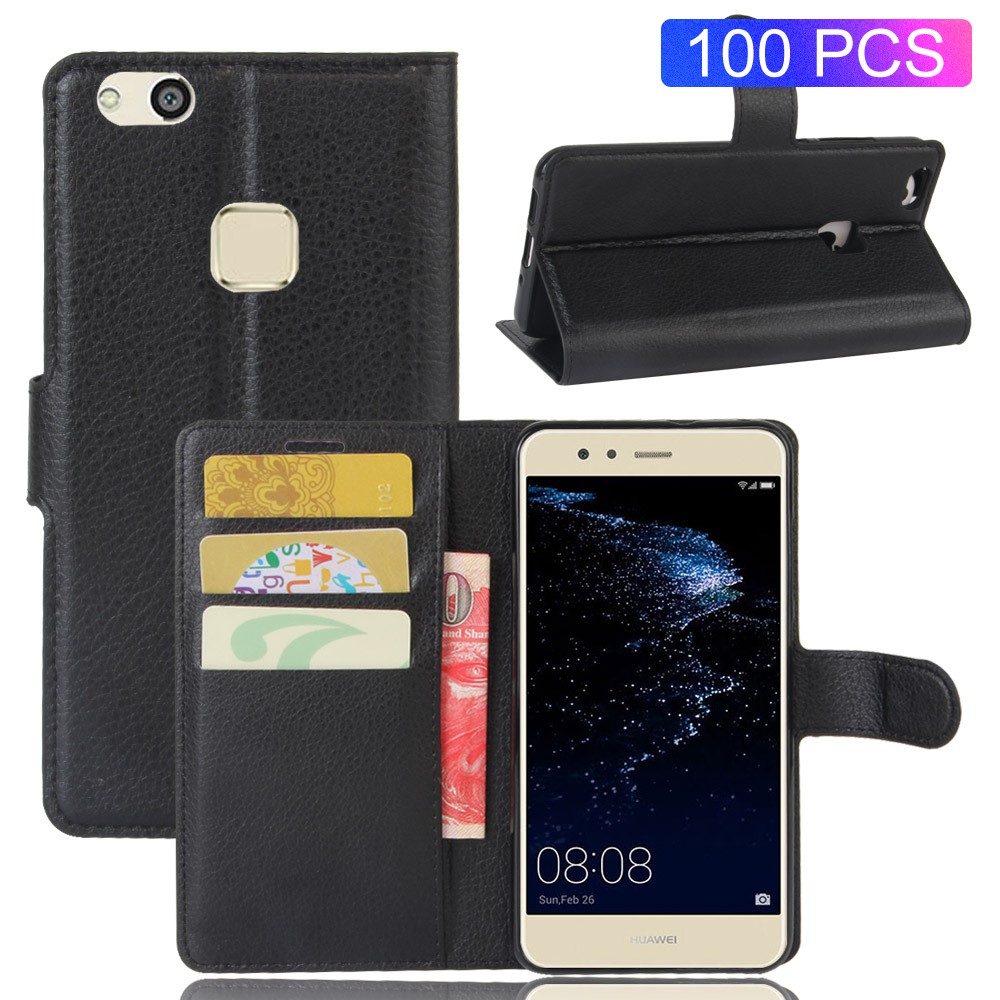 Litchi Texture Wallet Stand PU Leather Case for Huawei P10 Lite - Black-1