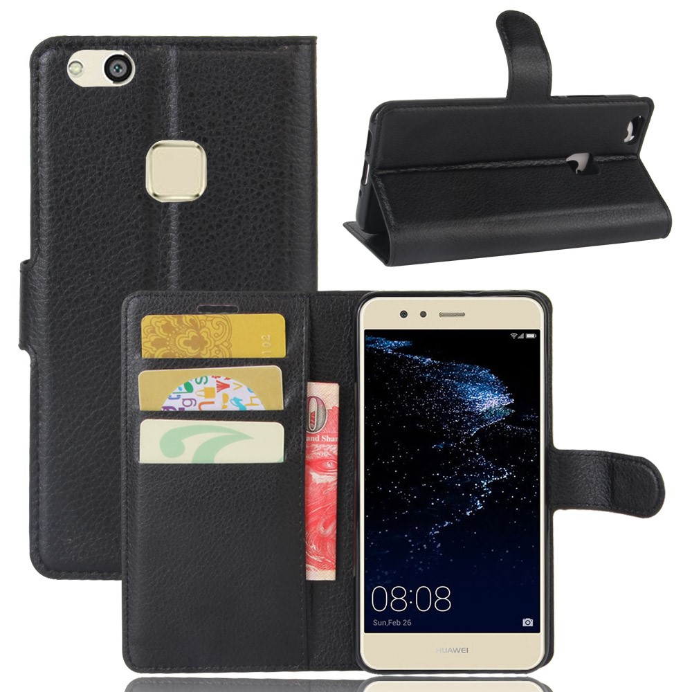 Litchi Texture Wallet Stand PU Leather Case for Huawei P10 Lite - Black-2