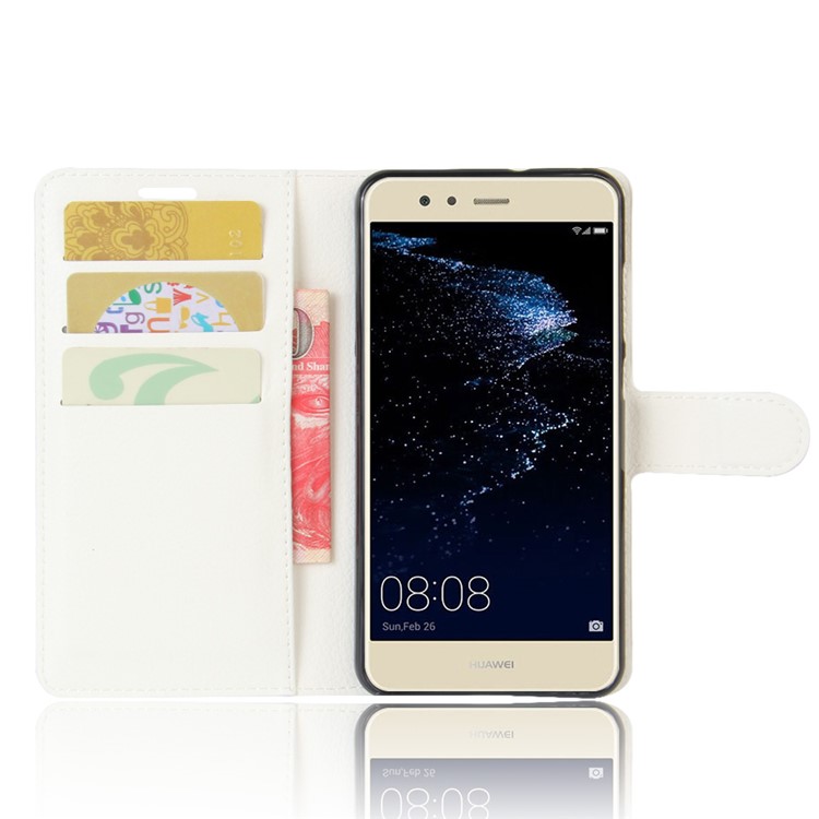 100Pcs/Set Litchi Texture Wallet Stand PU Leather Cover for Huawei P10 Lite - White-4