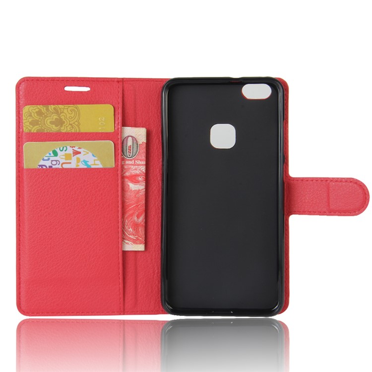 100Pcs/Set Litchi Texture Wallet Stand PU Leather Shell Case for Huawei P10 Lite - Red-3