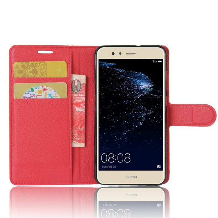 100Pcs/Set Litchi Texture Wallet Stand PU Leather Shell Case for Huawei P10 Lite - Red-4