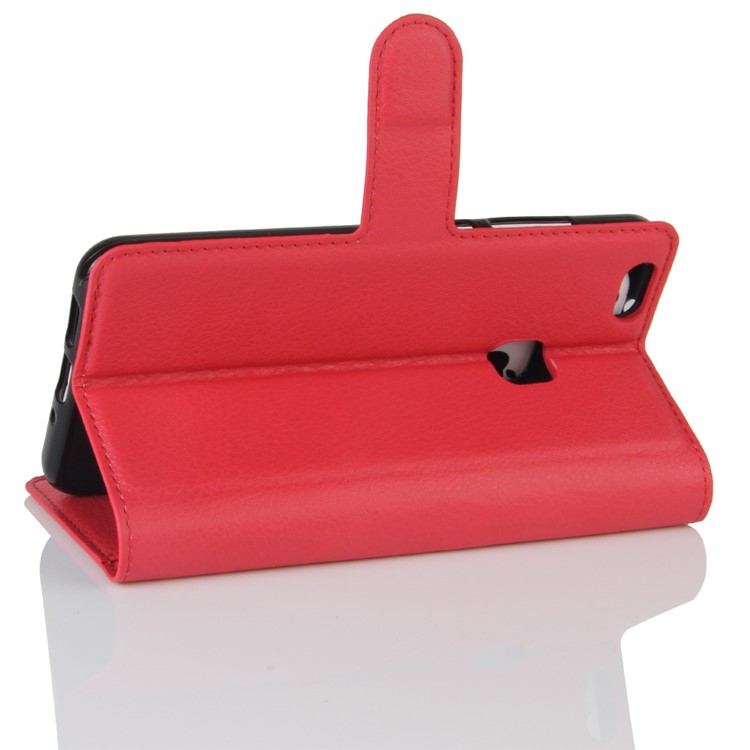 100Pcs/Set Litchi Texture Wallet Stand PU Leather Shell Case for Huawei P10 Lite - Red-5