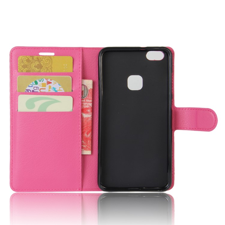 100Pcs/Set Litchi Texture Wallet Stand PU Leather Mobile Casing for Huawei P10 Lite - Rose-3