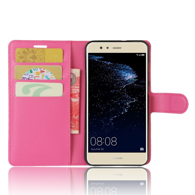 100Pcs/Set Litchi Texture Wallet Stand PU Leather Mobile Casing for Huawei P10 Lite - Rose-4