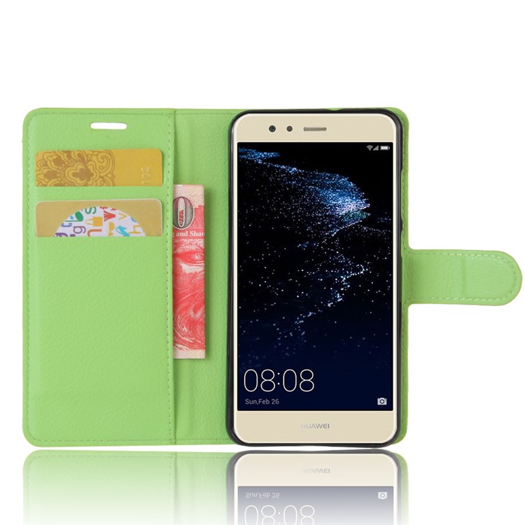 100Pcs/Set Litchi Texture Wallet Stand PU Leather Cellphone Cover Case for Huawei P10 Lite - Green-4