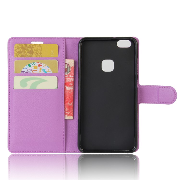 100Pcs/Set Litchi Texture Wallet Stand PU Leather Mobile Phone Cover for Huawei P10 Lite - Purple-3