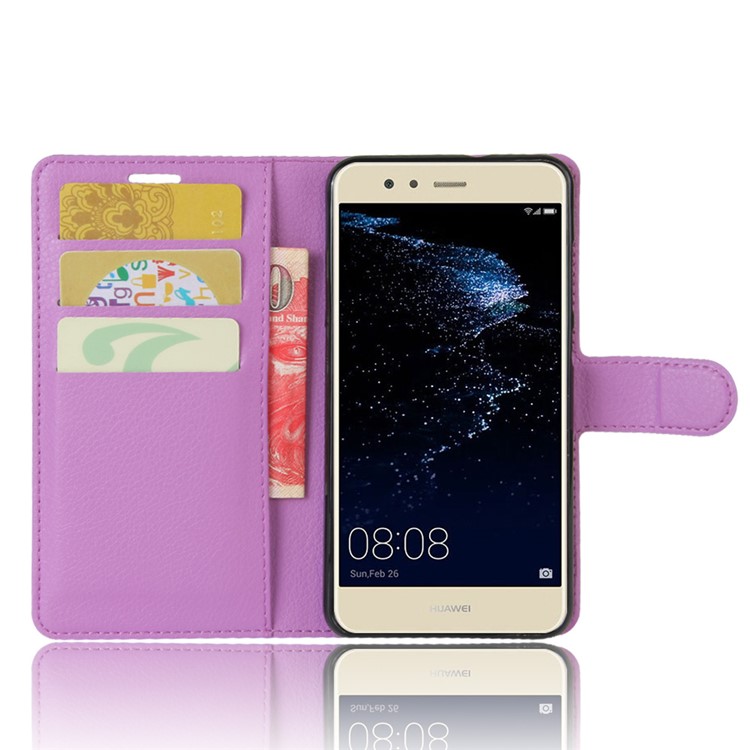 100Pcs/Set Litchi Texture Wallet Stand PU Leather Mobile Phone Cover for Huawei P10 Lite - Purple-4