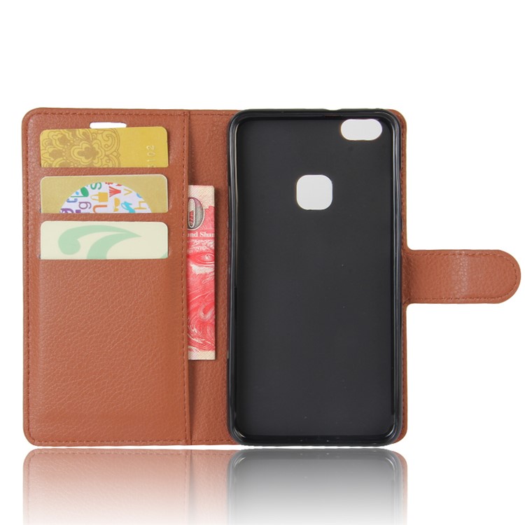 100Pcs/Set Litchi Texture Wallet Stand PU Leather Protector Case Cover for Huawei P10 Lite - Brown-3
