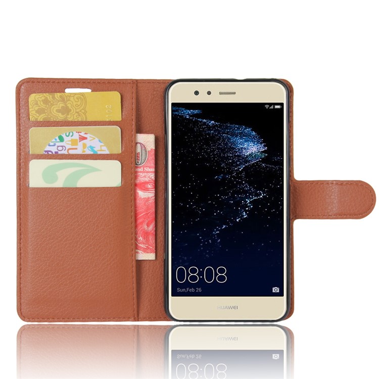 100Pcs/Set Litchi Texture Wallet Stand PU Leather Protector Case Cover for Huawei P10 Lite - Brown-4