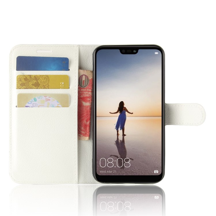 100Pcs/Set Litchi Texture Wallet Stand Leather Cover for Huawei P20 Lite / Nova 3e - White-4