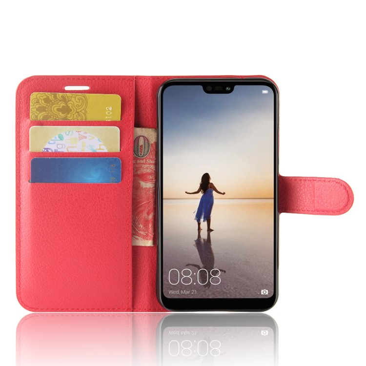 100Pcs/Set Litchi Texture Wallet Stand Leather Shell for Huawei P20 Lite / Nova 3e - Red-4