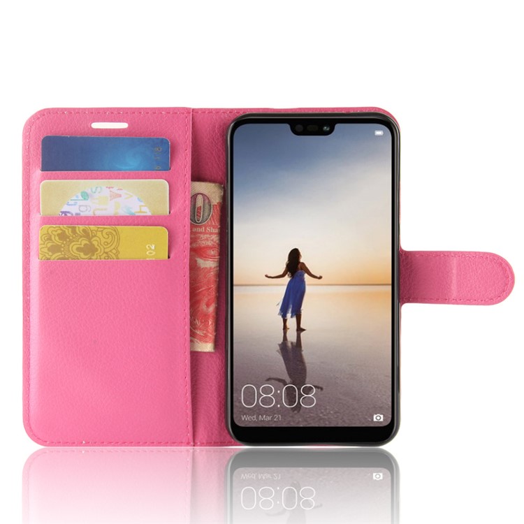 100Pcs/Set Litchi Texture Wallet Leather Mobile Case for Huawei P20 Lite / Nova 3e - Rose-4