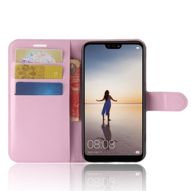 100Pcs/Set Litchi Texture Stand Leather Wallet Cover for Huawei P20 Lite / Nova 3e - Pink-4