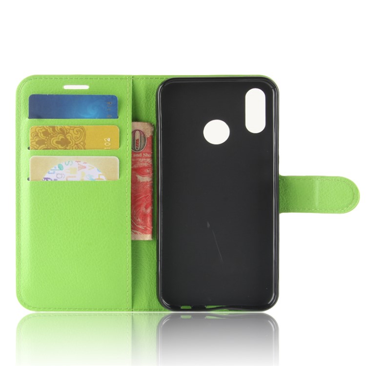 100Pcs/Set Litchi Texture Wallet Stand Leather Shell for Huawei P20 Lite / Nova 3e - Green-3