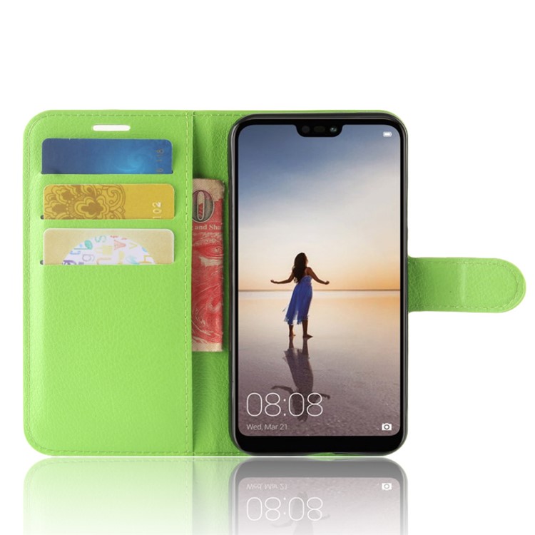 100Pcs/Set Litchi Texture Wallet Stand Leather Shell for Huawei P20 Lite / Nova 3e - Green-4