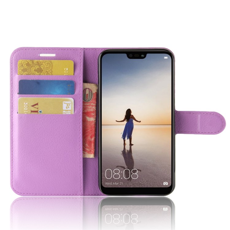 100Pcs/Set Litchi Texture Wallet Stand Leather Protective Cover for Huawei P20 Lite / Nova 3e - Purple-4