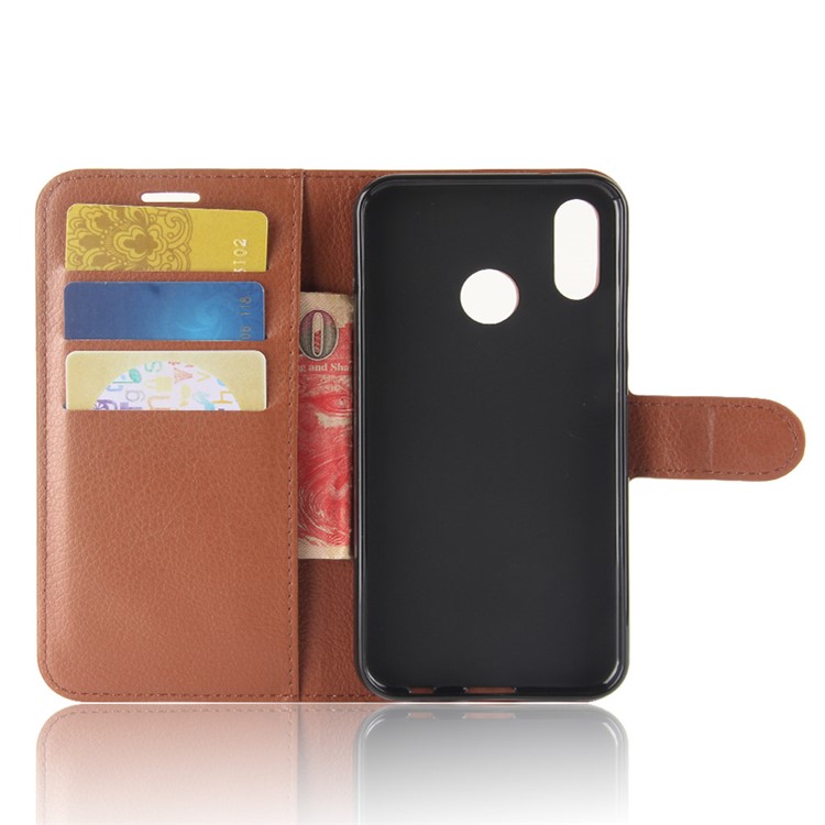 100Pcs/Set Litchi Texture Wallet Stand Leather Phone Casing for Huawei P20 Lite / Nova 3e - Brown-3