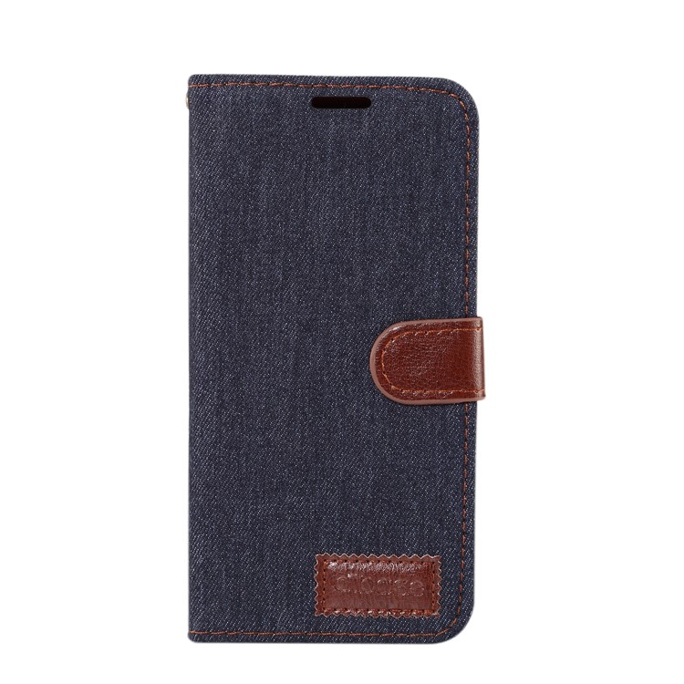 Jeans Cloth Card Holder Stand Leather Case for Huawei P20 - Black Blue-2