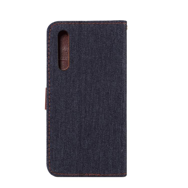 Jeans Cloth Card Holder Stand Leather Case for Huawei P20 - Black Blue-3